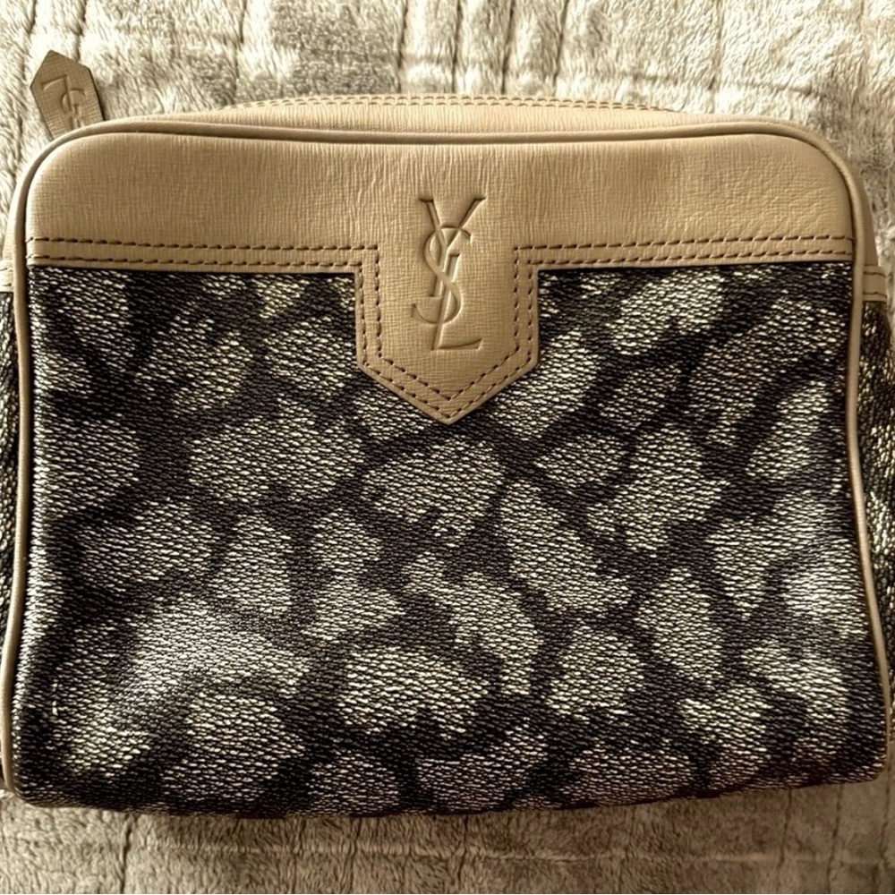 Yves Saint Laurent Black and Cream Cosmetic Bag